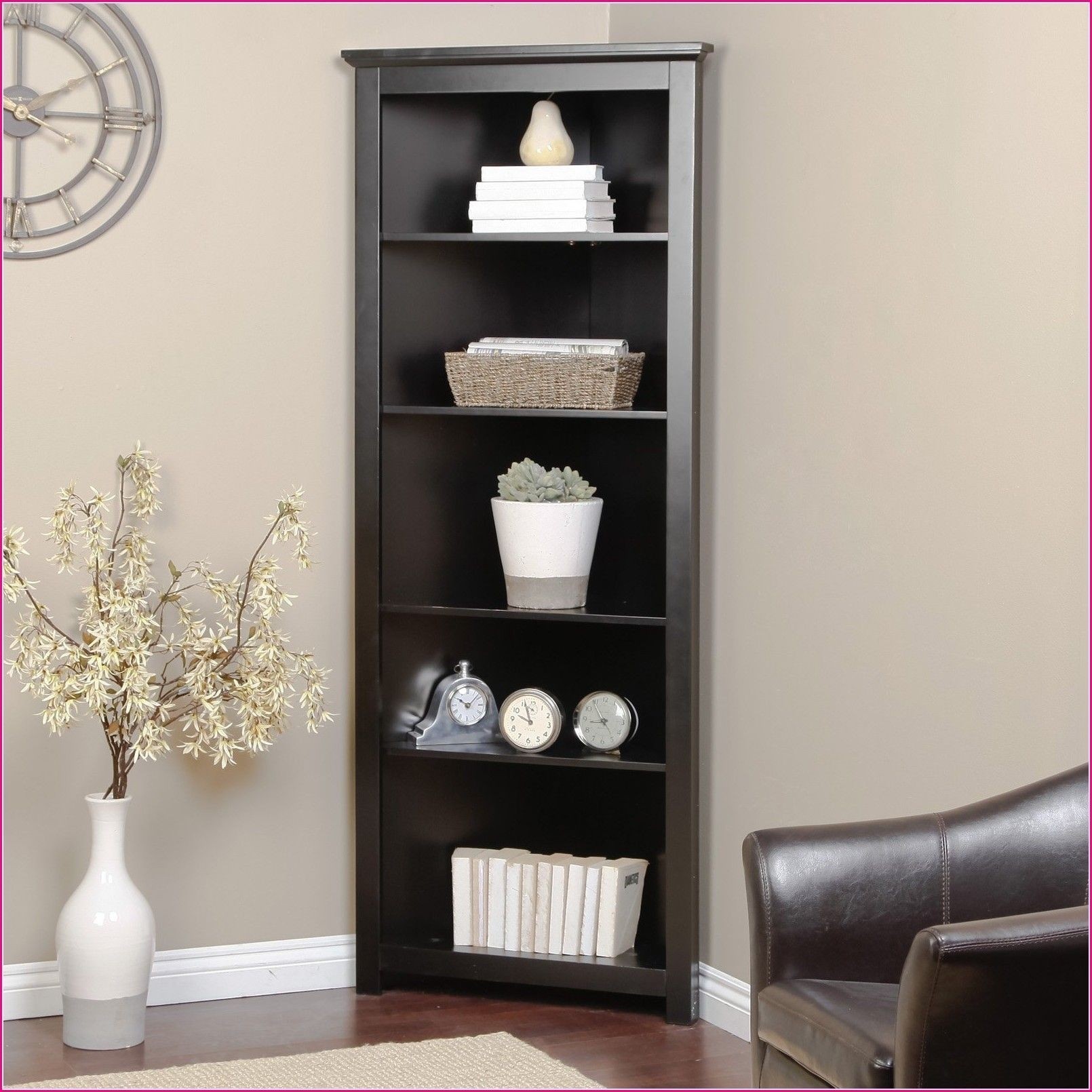 Black corner book shelf bookcase living room furniture curio cabinet