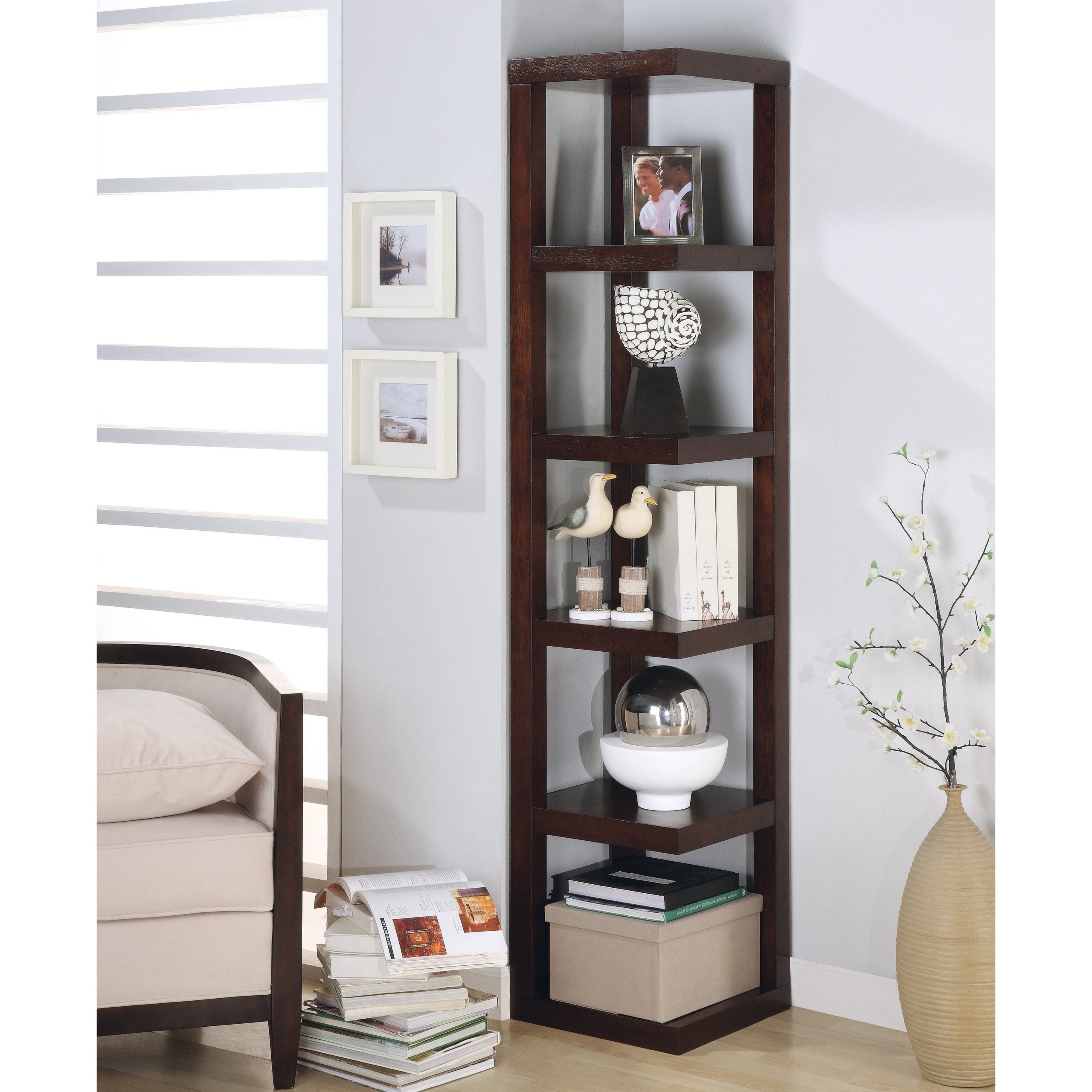 Creative corner shelving unit design square freestanding corner shelf