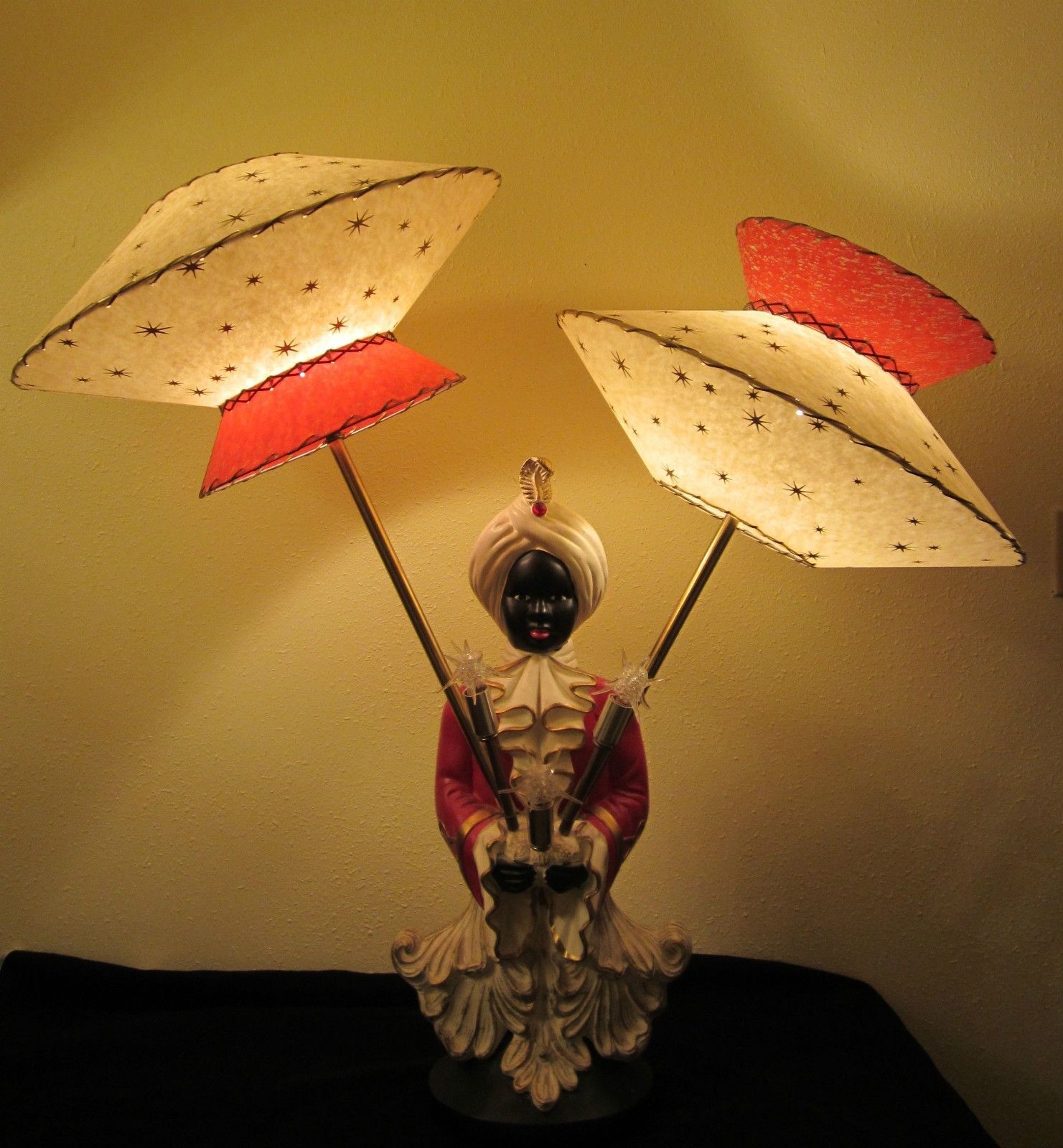 Mid century aladdin hotel blackamoor lamp fiber shades ebay