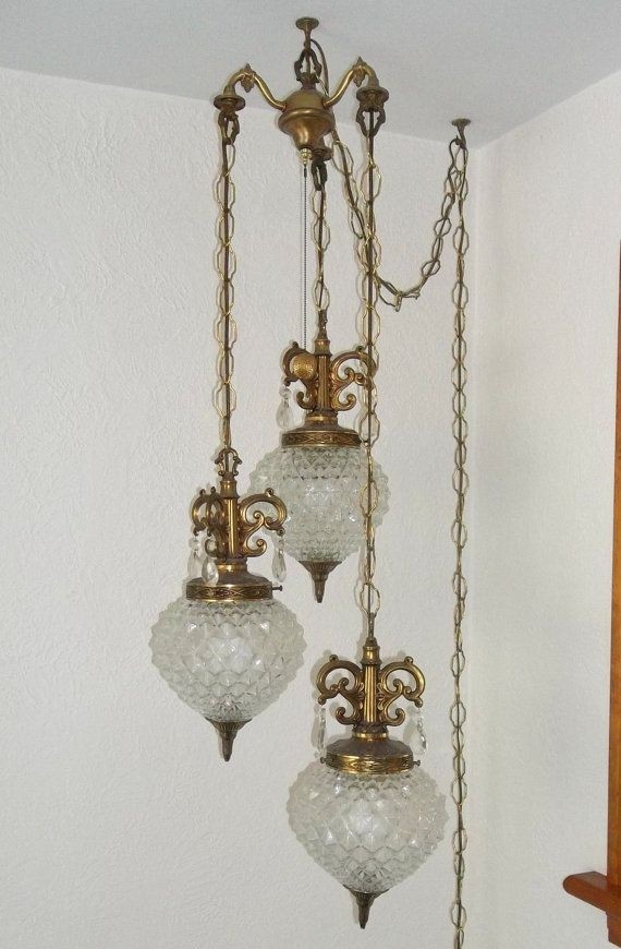 Mid century swag light lamp with prisms