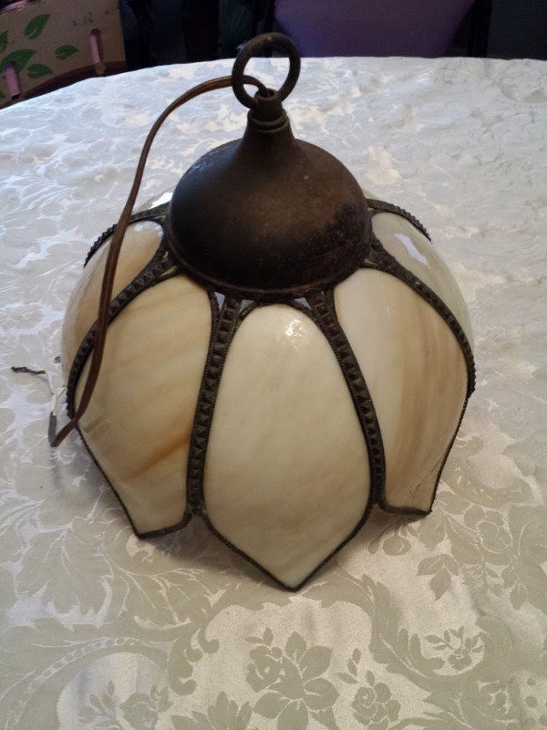 Slag Glass Lamp Shade Antique Art Deco 1920s Amber And Beige