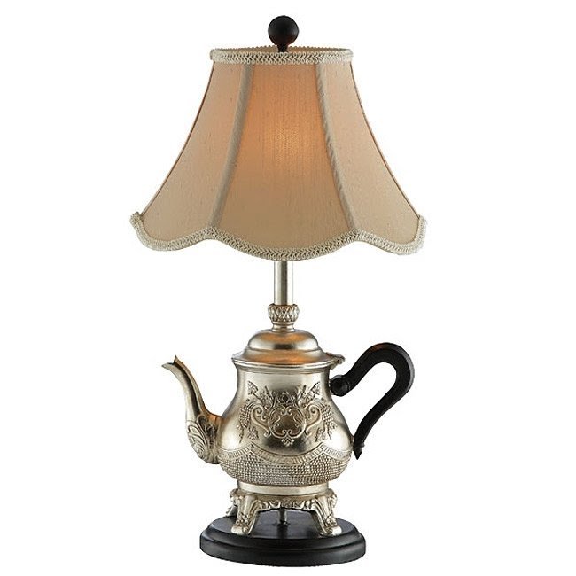 The golden teapot table lamp add a cute touch to