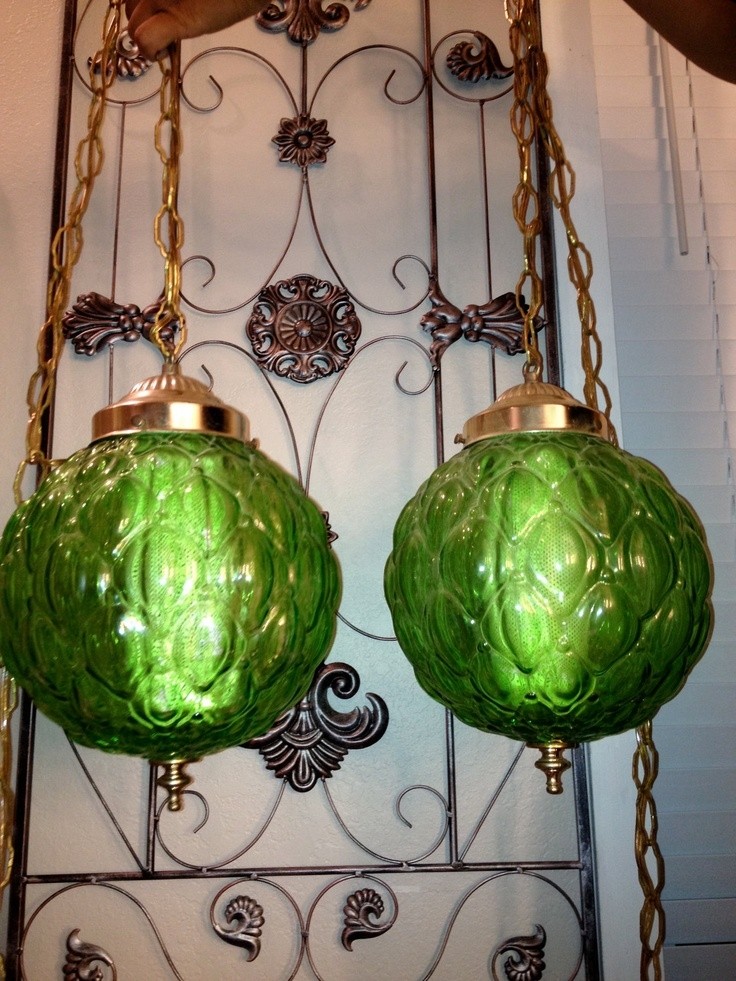 Vintage retro green glass swag hanging