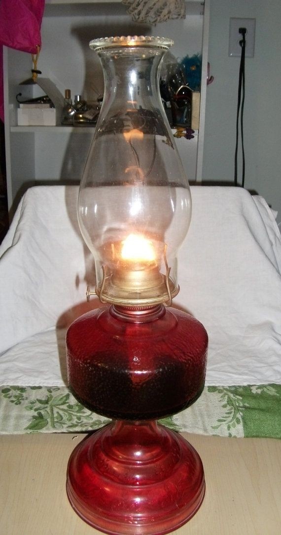 Vintage ruby glass hurricane oil lamp