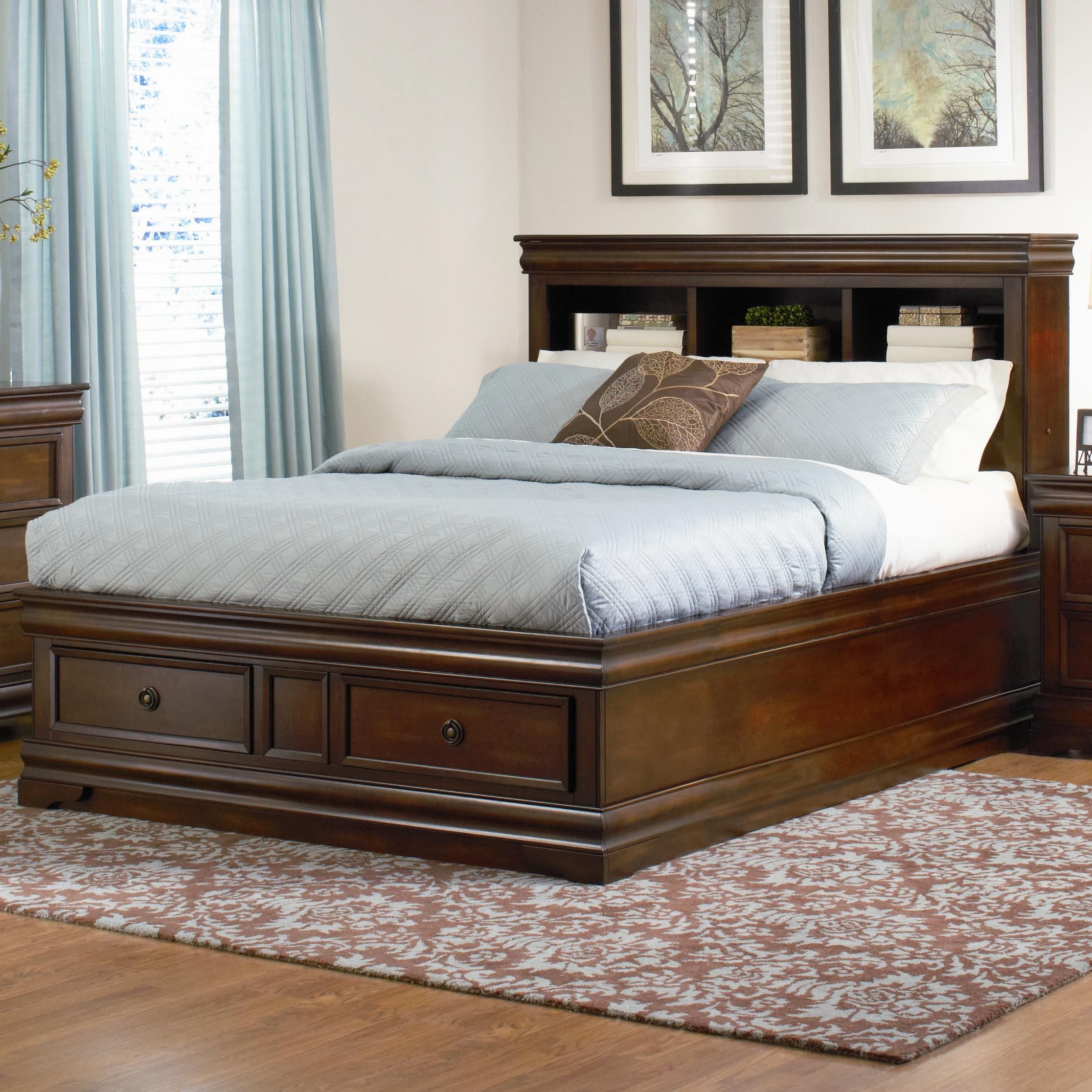 Bessey eastern king bookcase platform bed with footboard storage by
