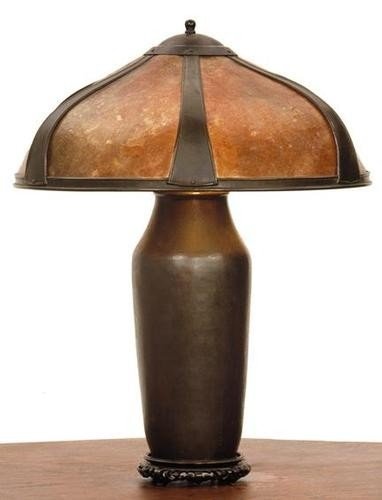 Dirk van erp lamp six panel hammered copper and mica