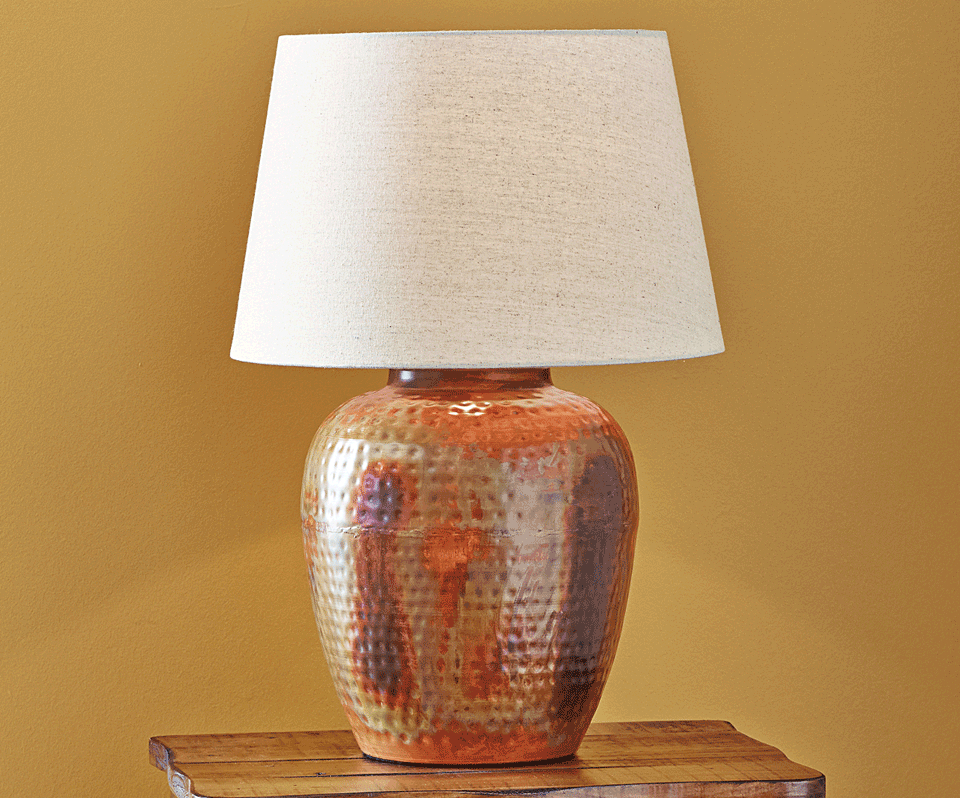 Hammered copper lamp