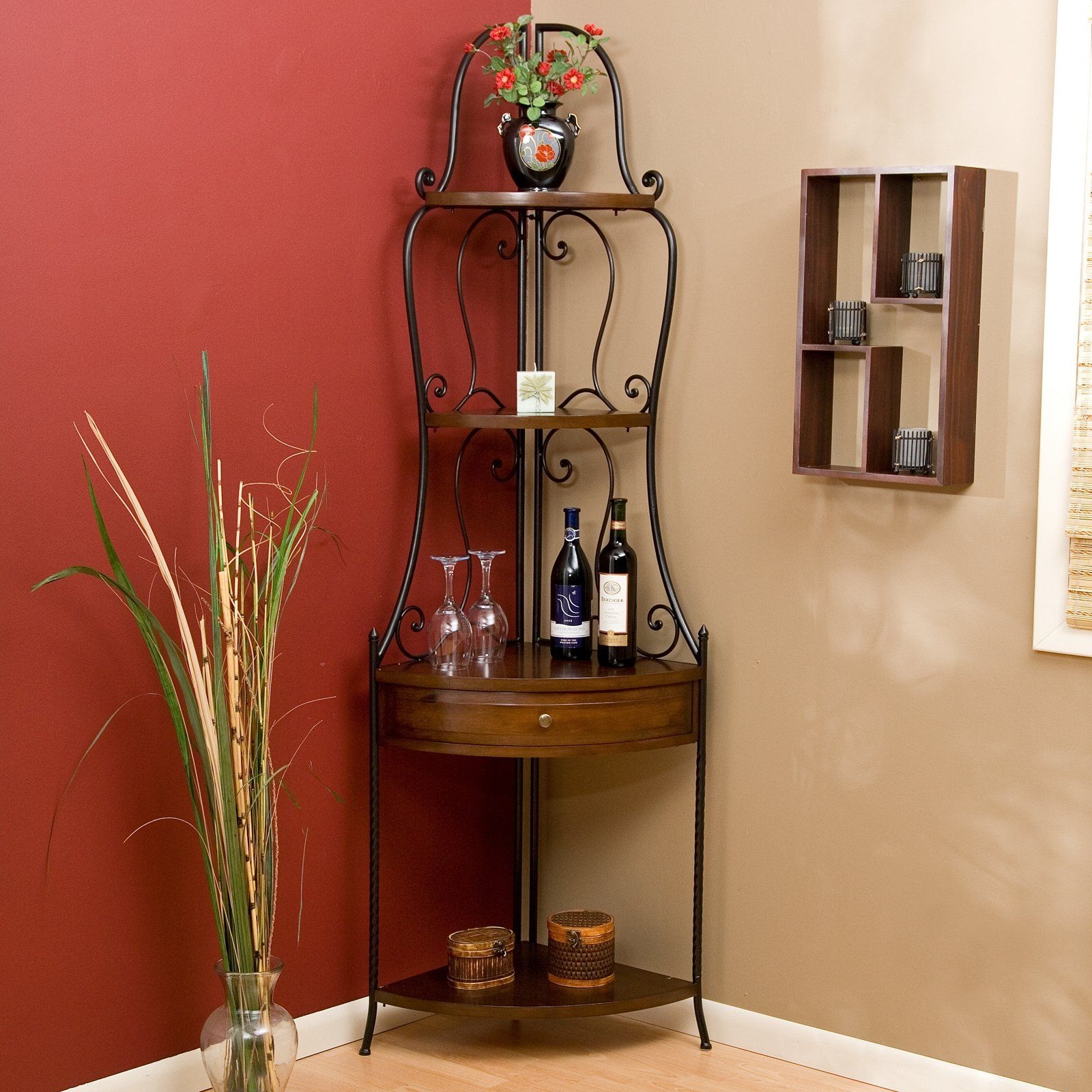 Wrought iron corner bakers rack