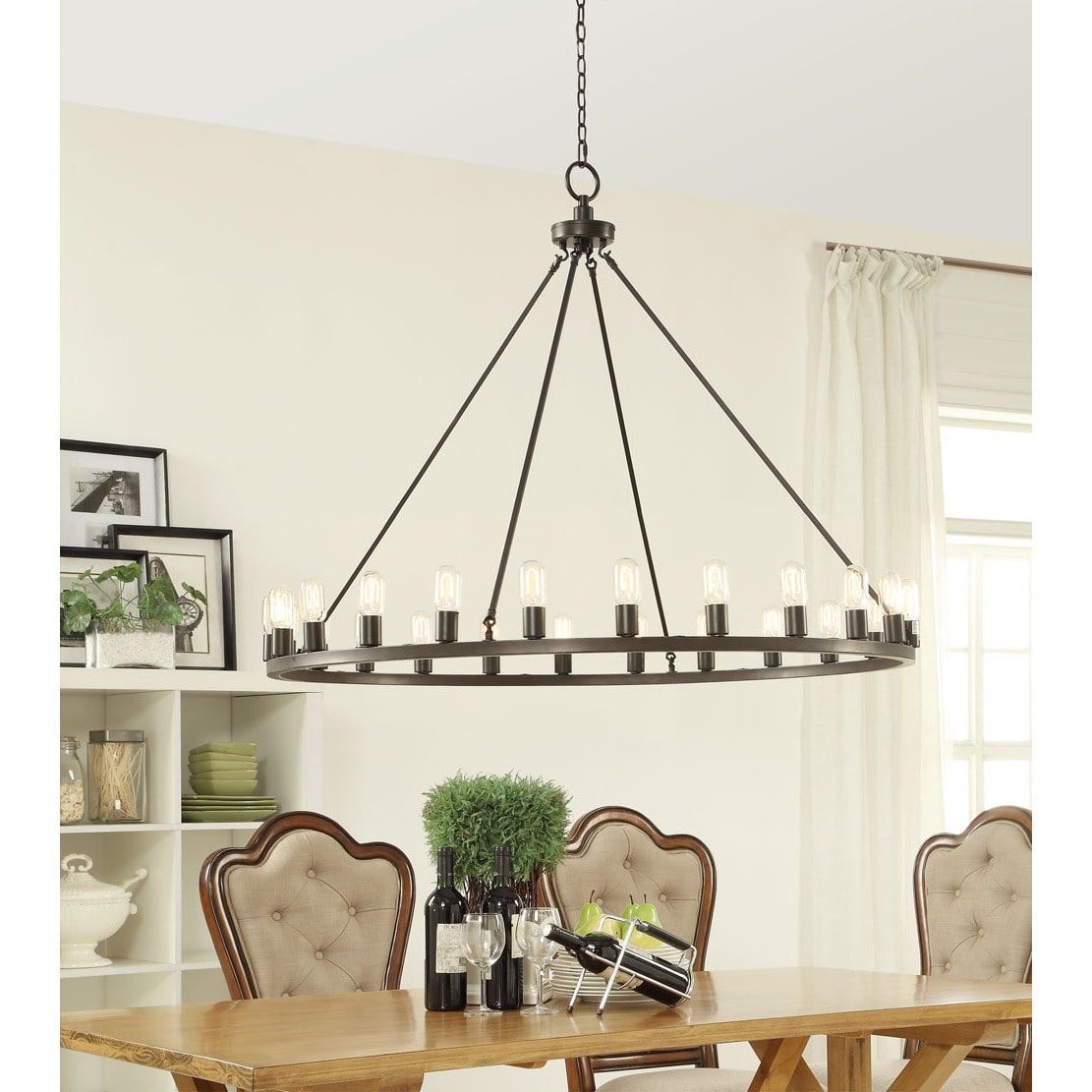24 Light Hanging Oil Rubbed Bronze Western Style Chandelier with Wagon Wheel Design, Large, 48 Inch Diameter