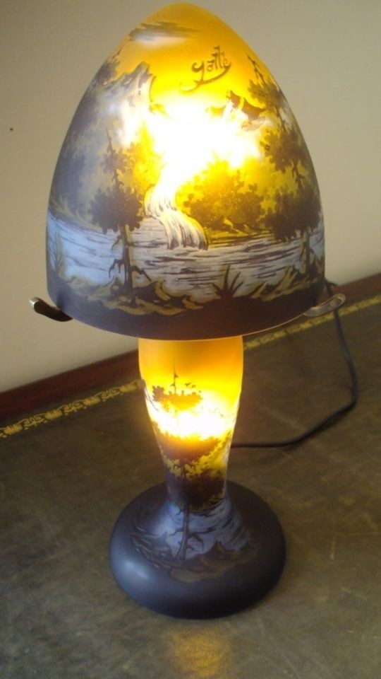 A stunning antique e galle style thick glass mushroom table