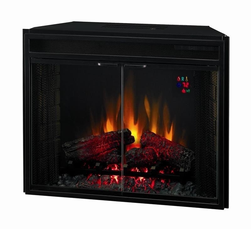 Corner electric fireplace insert