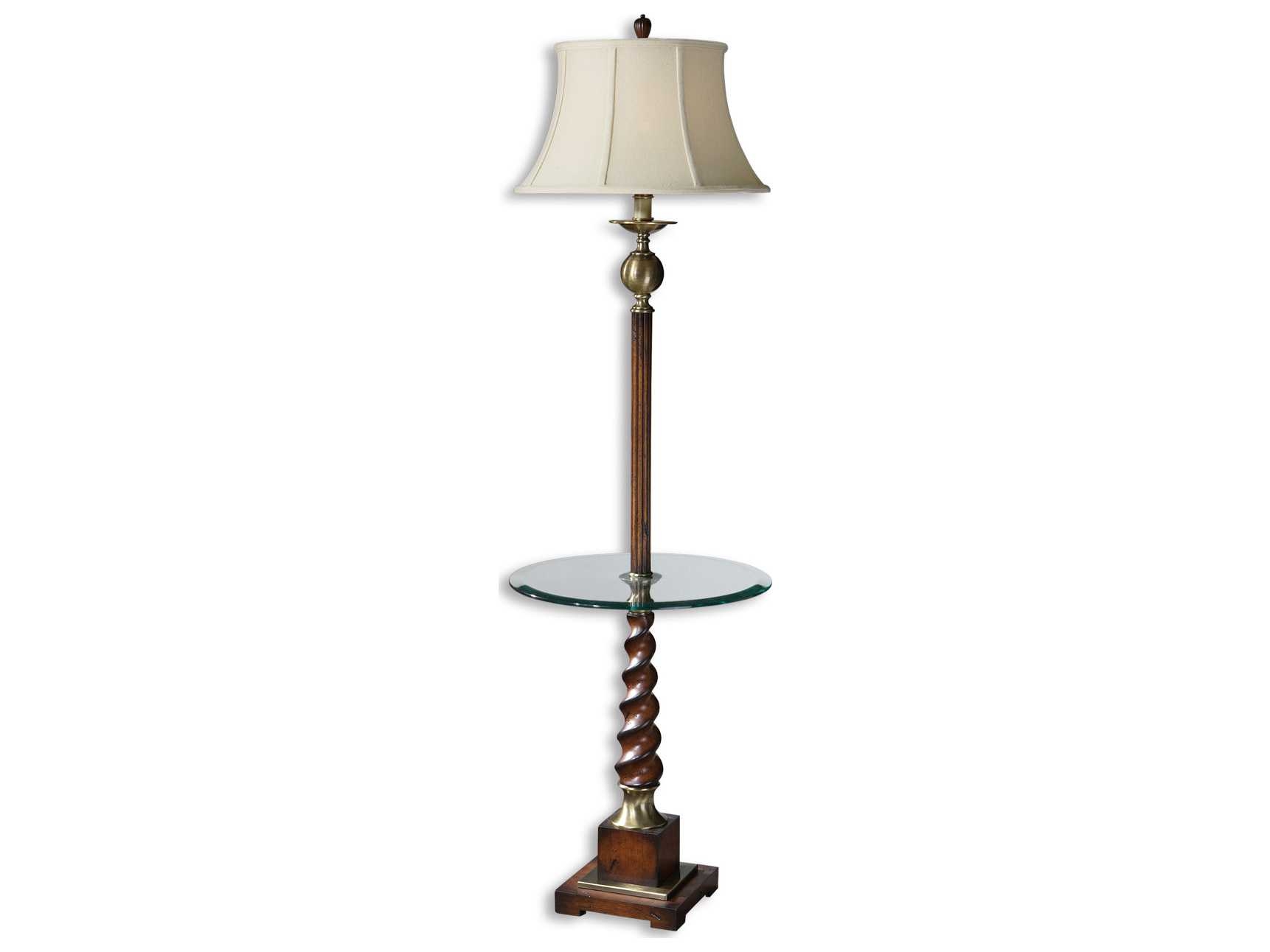 Light cherry aged bronze beveled glass twisted wood end table