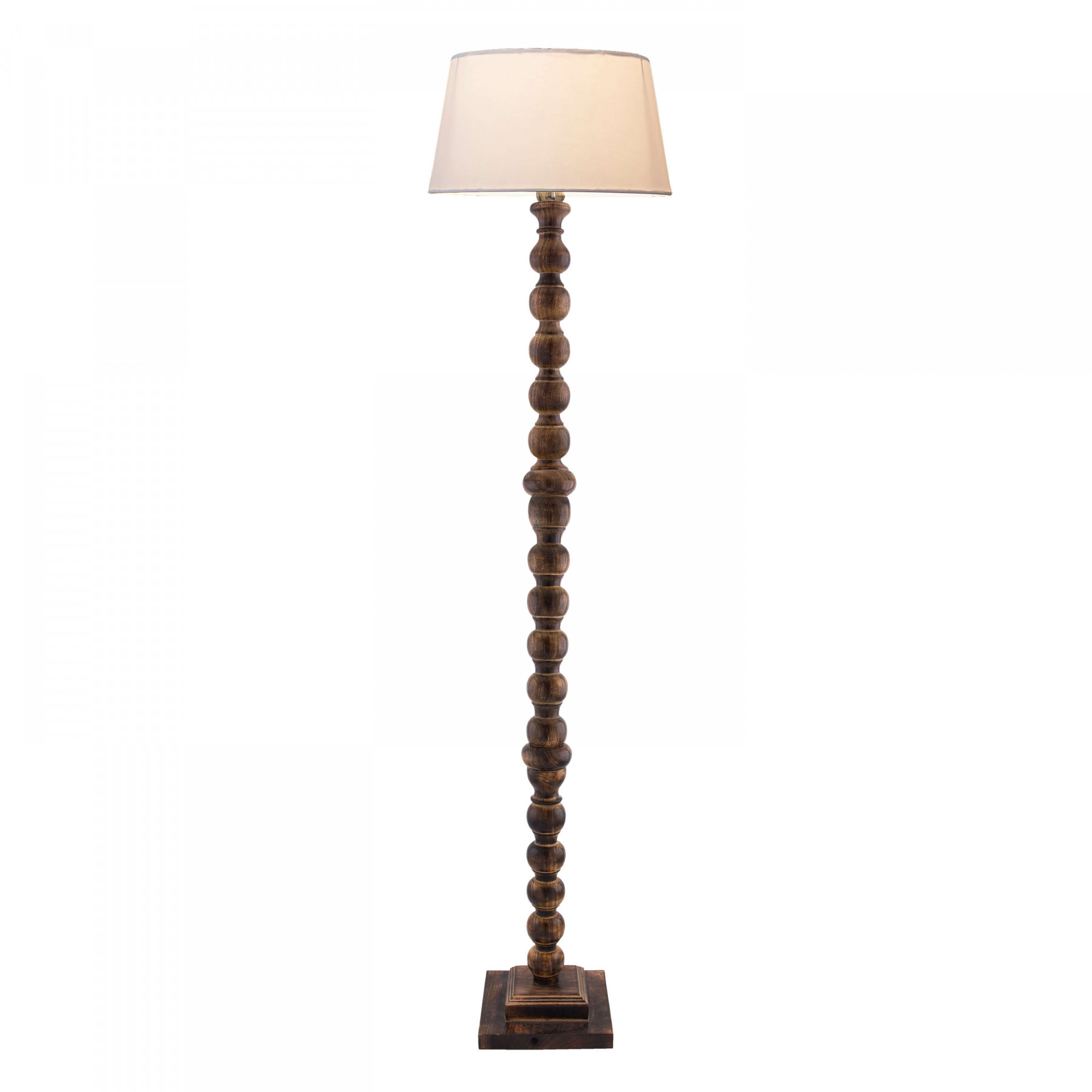 Pair of carved wood barley twist floor lamps