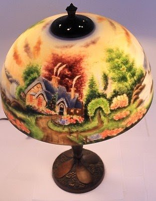 Thomas kinkade reverse painted lamp new day dawning with cottage