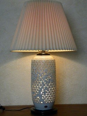 Antique Vtg Blanc De Chine Reticulated Cut Out Japanese Seyei Vase Dual Lamp