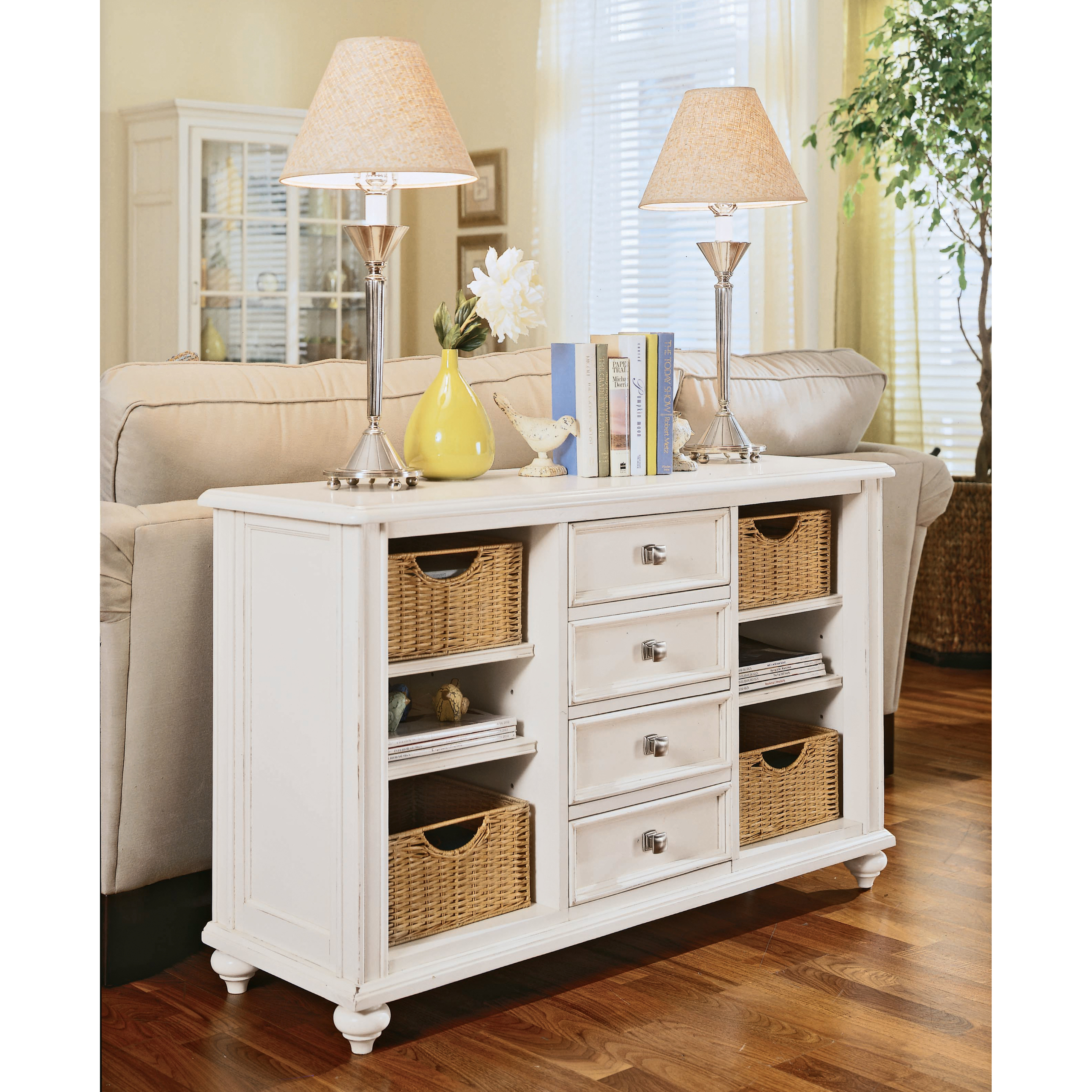 Console table with basket storage