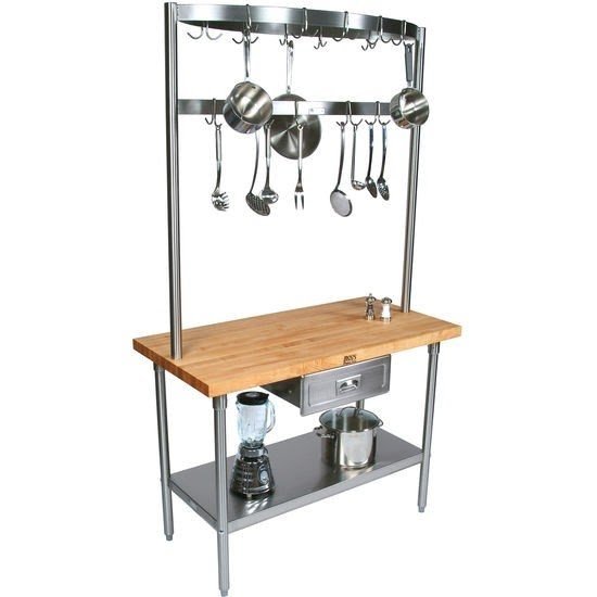 Kitchen island with pot rack