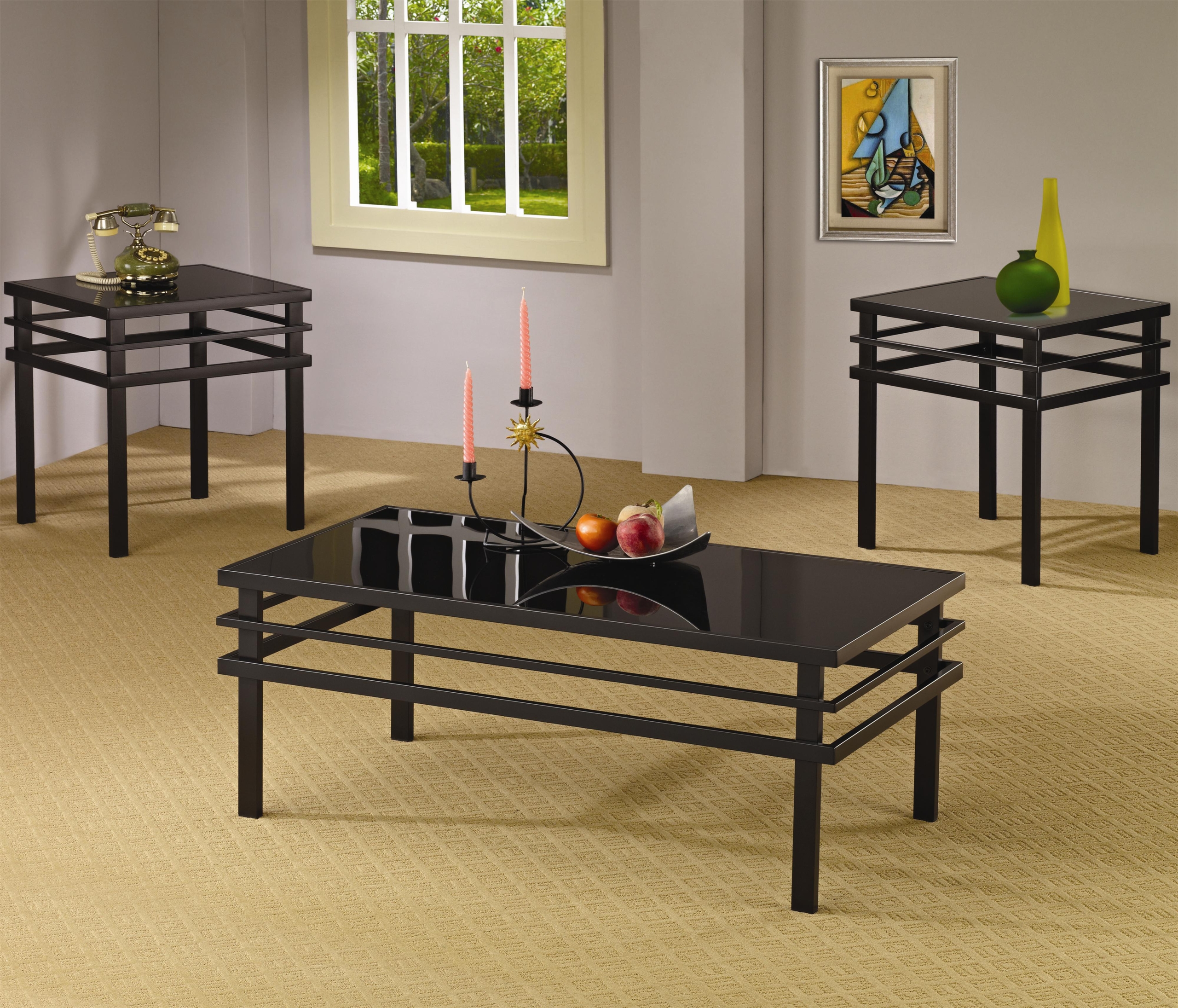 Black metal and glass coffee table 21
