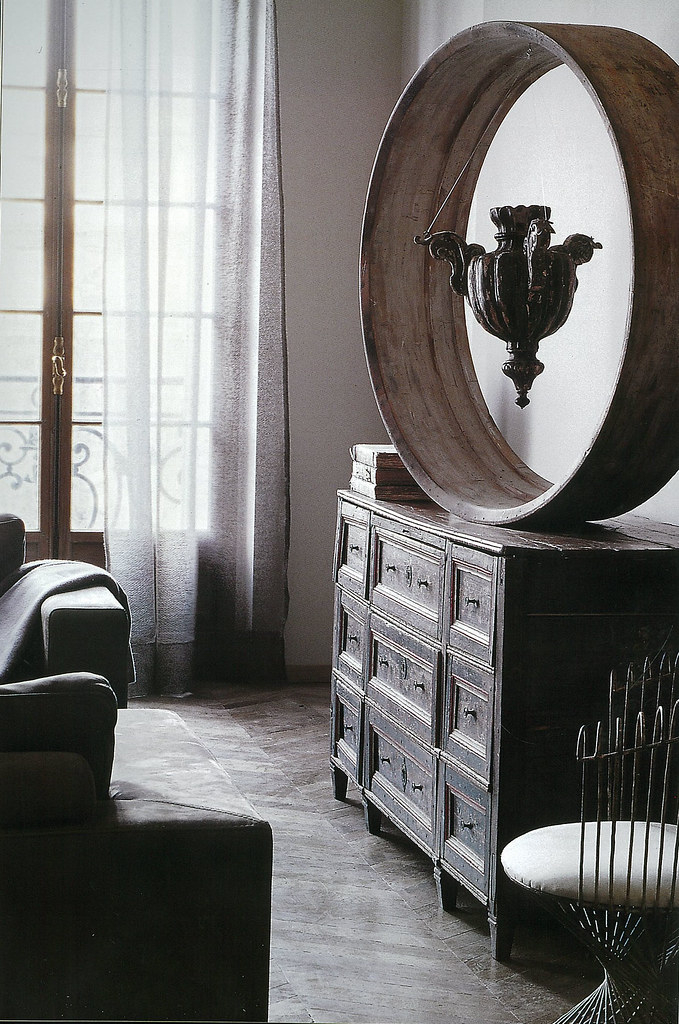 Large round wood mirror 7