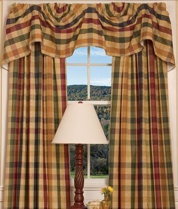 Breakfast room moire plaid lined austrian valance