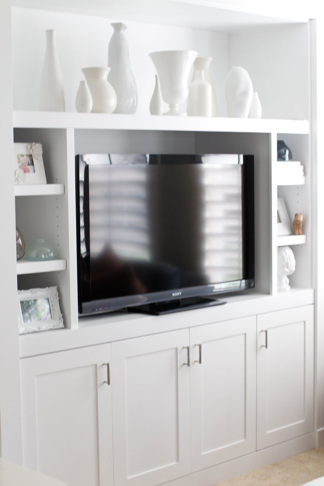 White built in entertainment center