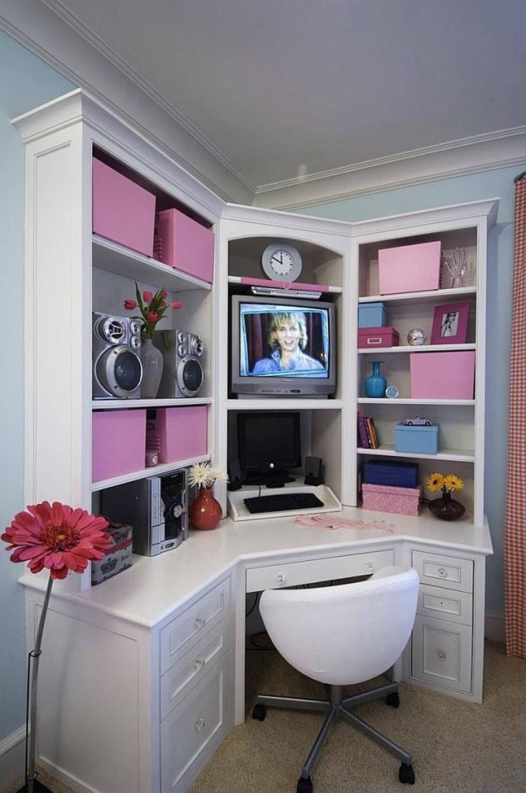 White corner desk with shelves 15