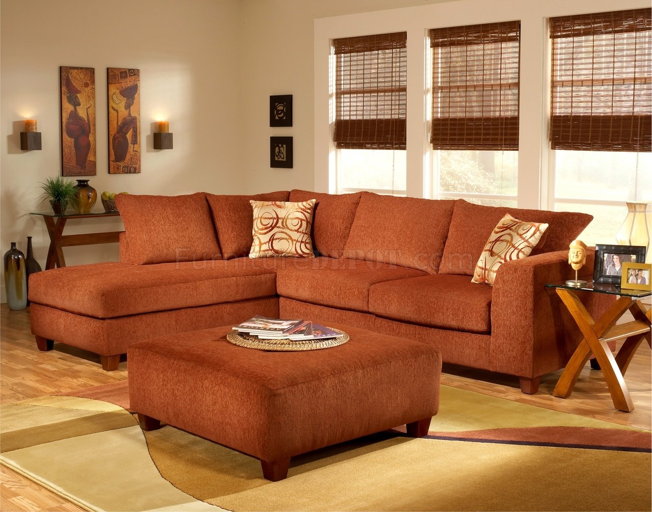 Cozy Orange Sectional Sofa with Matching Ottoman