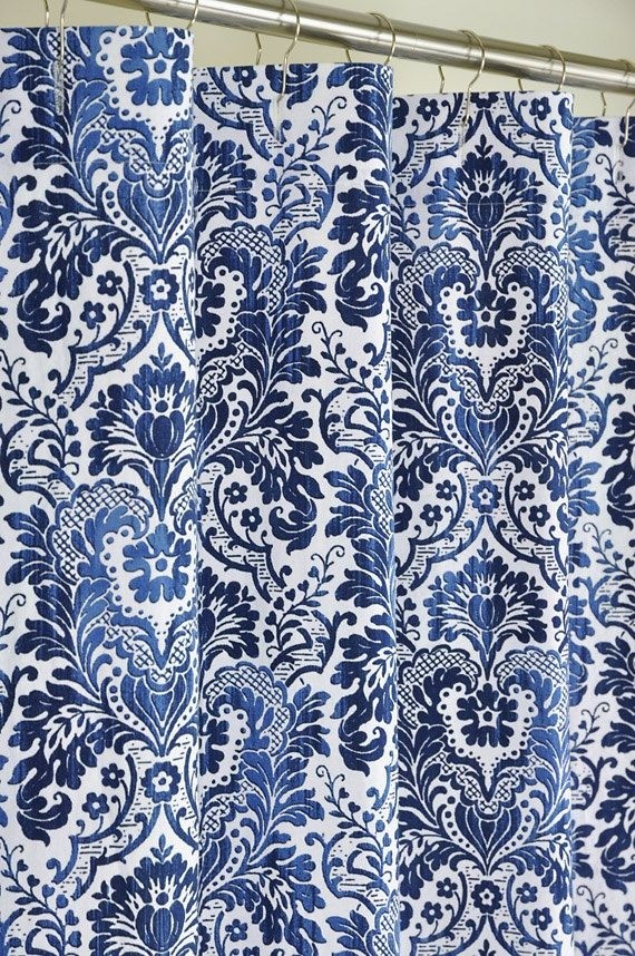 72 x 84 long navy damask shower curtain extra long