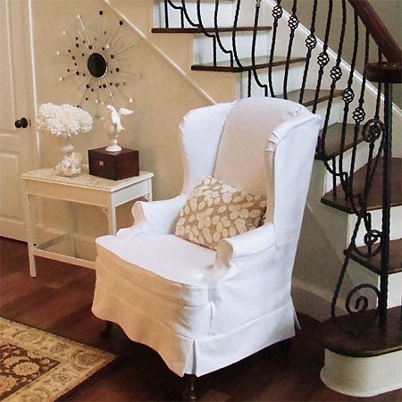 Slipcovered wing chair