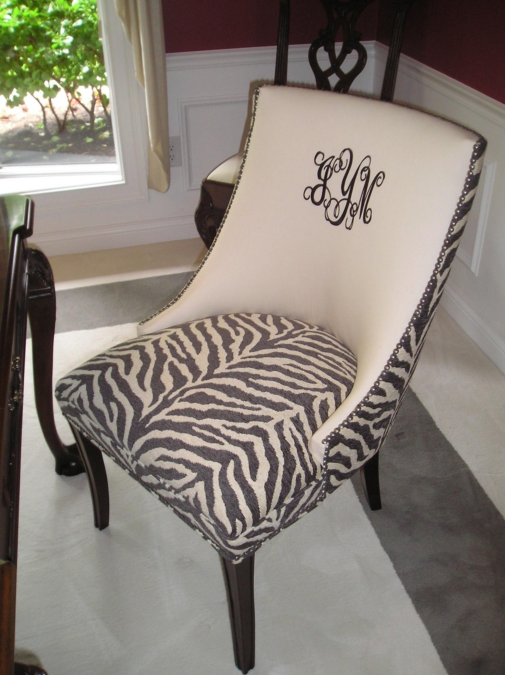 Monogrammed Zebra Print Upholstered Dining Chair