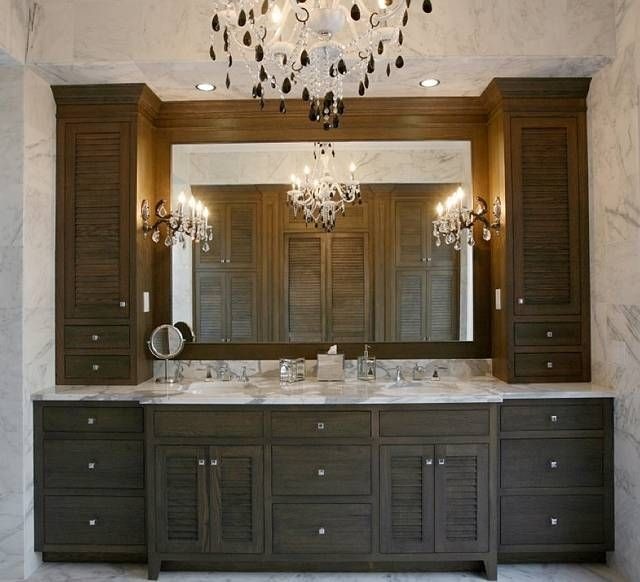 Dual sink vanities with wall towers