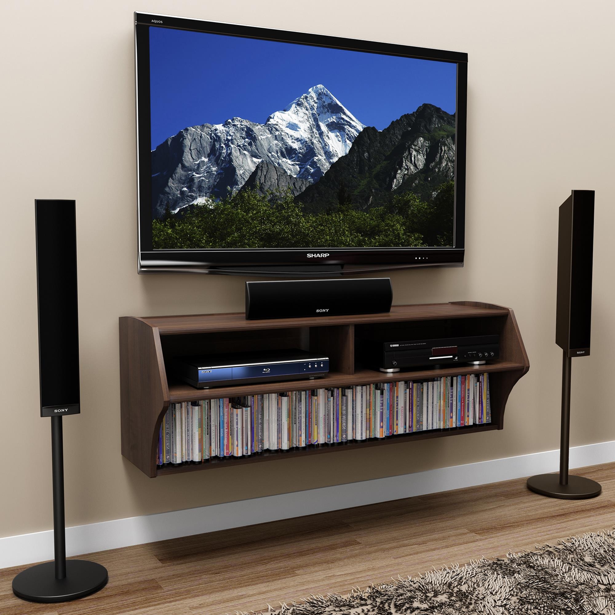 New wall mounted tv console storage cabinet stand brown wood