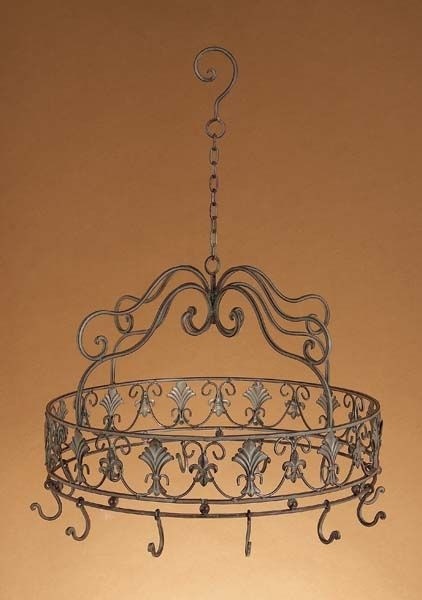 Tuscan fleur de lis round hanging kitchen pot rack