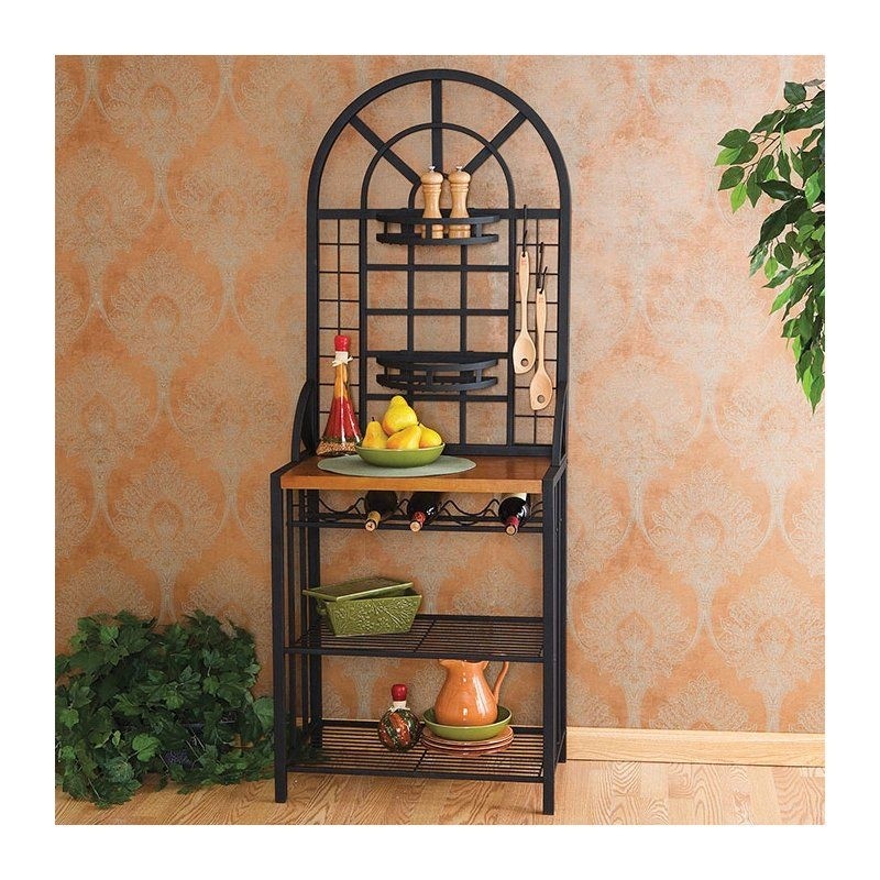 Kitchen furniture bakers rack metal storage microwave wine shelf black
