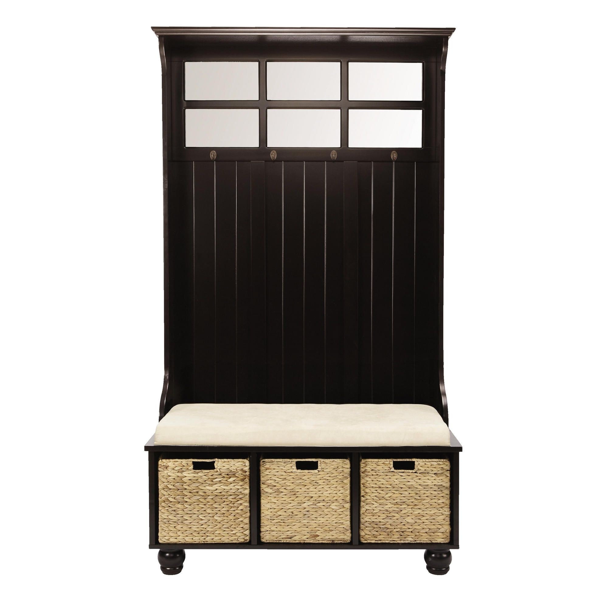 White hall tree storage bench