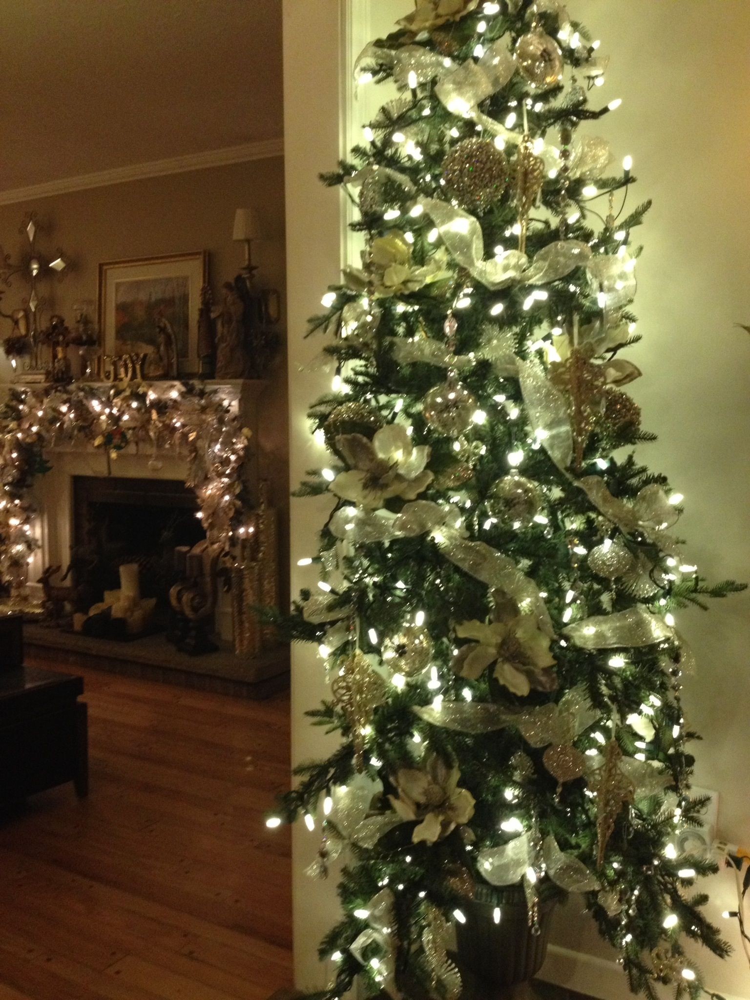 Christmas decorating this tree is actually flat on the back