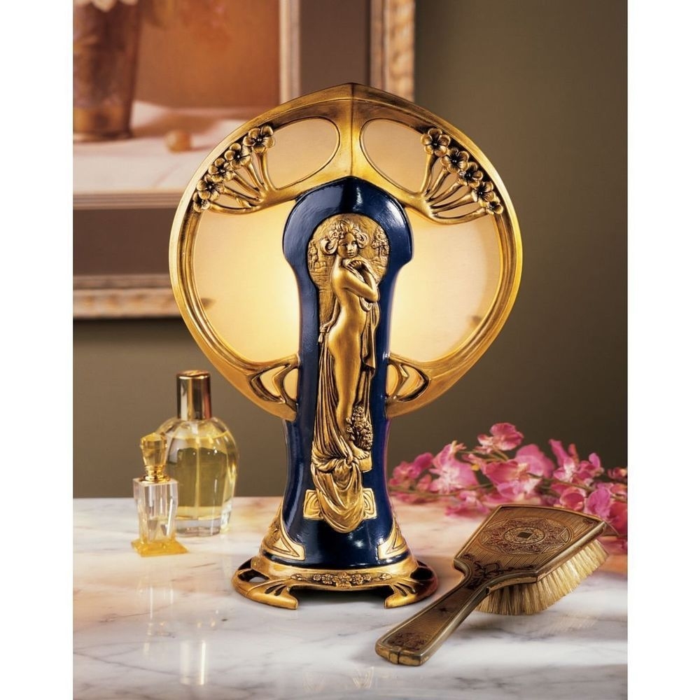 Art Nouveau Art Deco Nude Lady Boudoir Illuminated Glass Lamp Light Sculpture