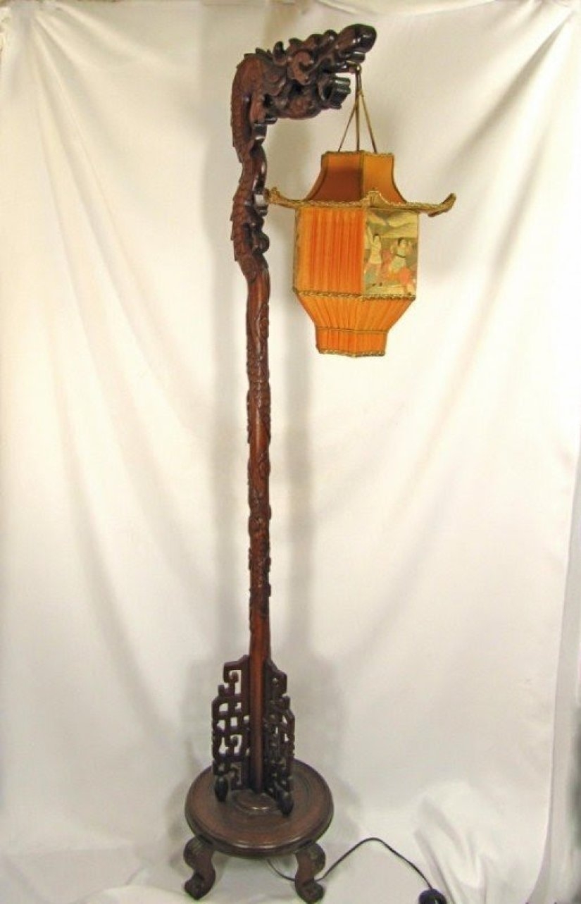Chinese dragon lamp wood floor carved