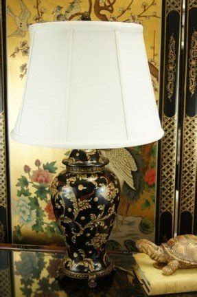 French black chinoiserie floral porcelain table lamp