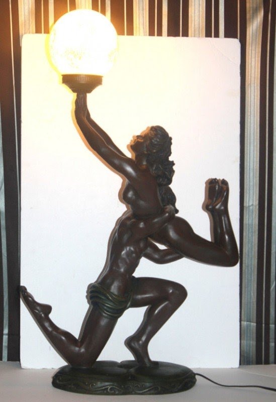 Huge vintage crosa signed art nouveau resin lamp nude lady