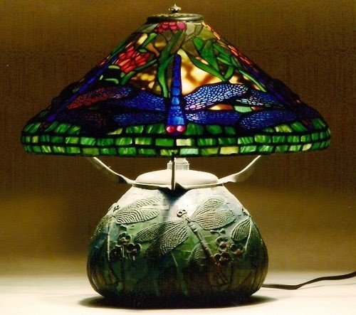 Tiffany Dragonfly Lamp Museum Quality Reproduction Bronze Glass Inlay Tile Base