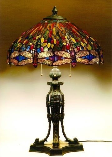 Tiffany Dragonfly With Empire Bronze Base Lamp Museum Repro Handel Pairpoint