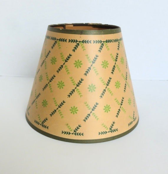 Vintage mid century green floral paper parchment lamp shade clip