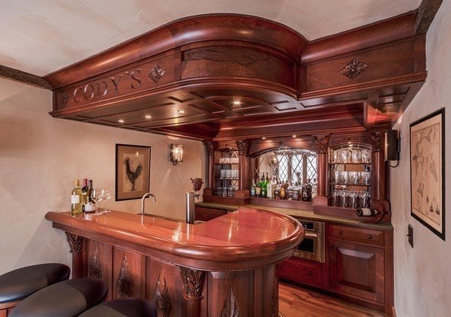 English style basement pub traditional home bar
