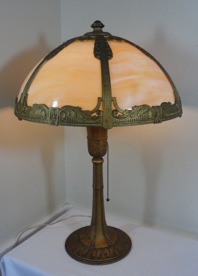 Antique art crafts deco bent carmel slag glass miller bradley