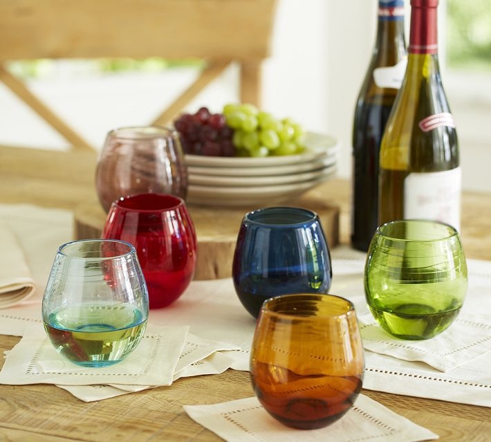 Hand blown stemless wine glasses