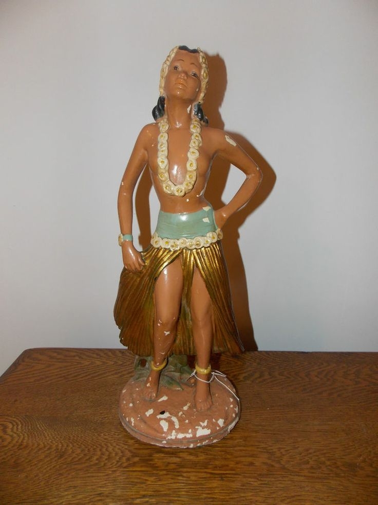 Vintage hawaiian hula girl chalkware signed linder 41 19 tall