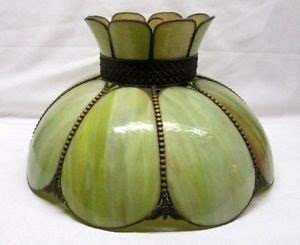 Vintage mid century large tulip shaped hanging green slag glass
