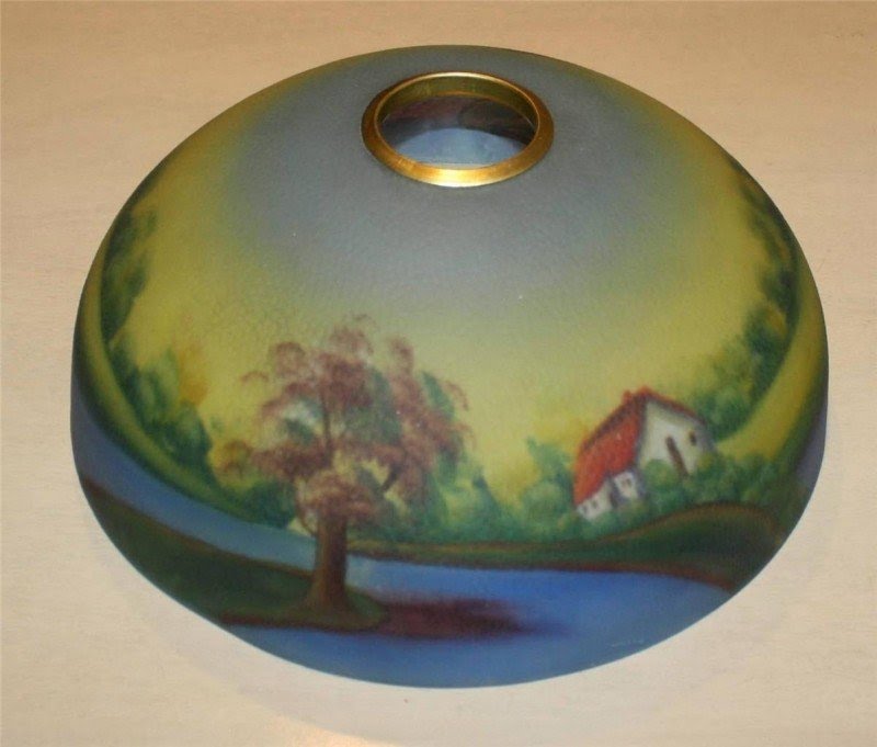 Antique vintage reverse painted glass lamp shade possibly pittsburgh