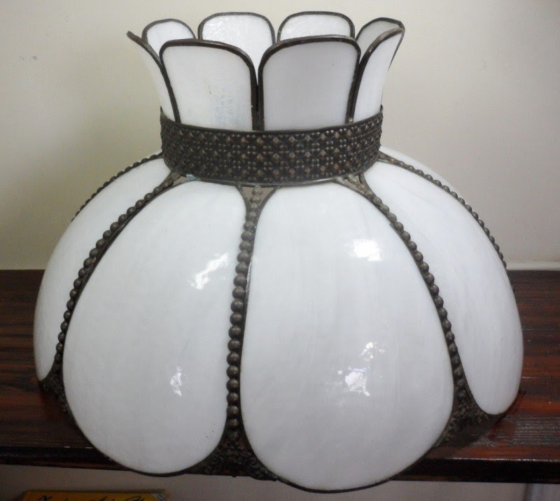 Century bent white slag glass hanging ceiling table lamp light